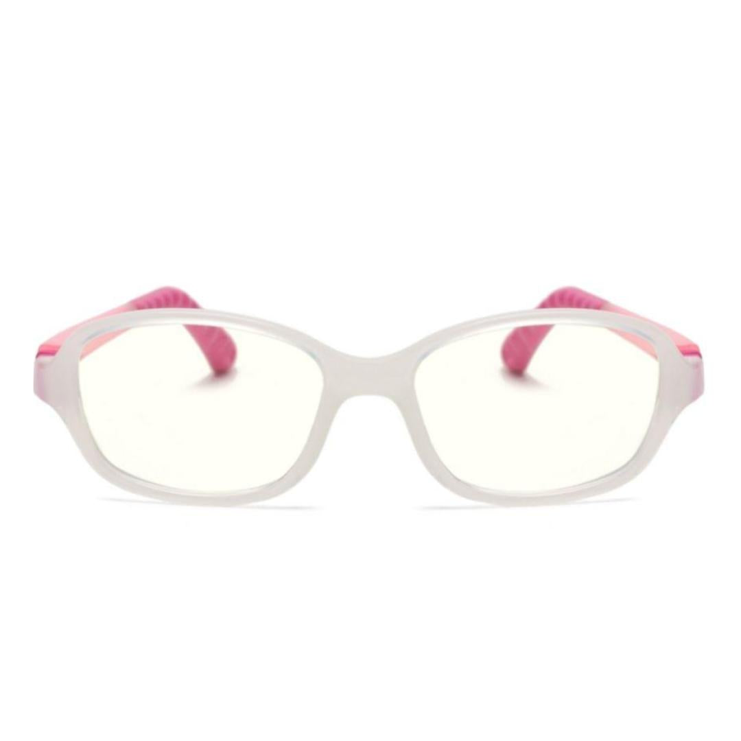 White pink blue light protection glasses.